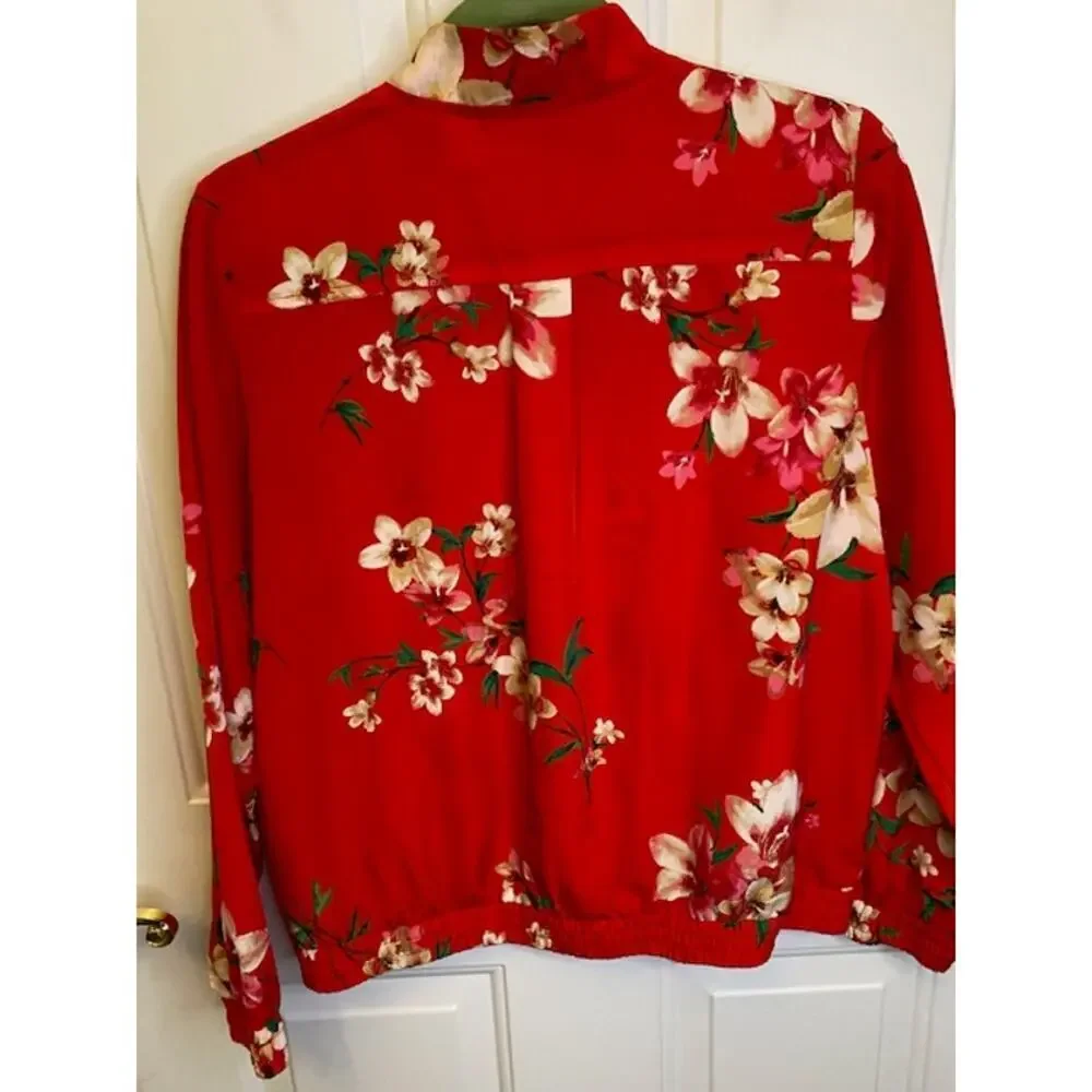 Susan Graver Sz XS Jacket Printed Peachskin Zip Front Bomber Long Sleeve Women's - Picture 5 of 7